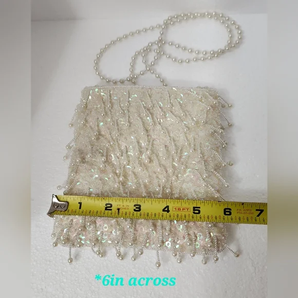 VTG Jessica McClintock Pearlescent Satin Beaded Purse! - Picture 9 of 9